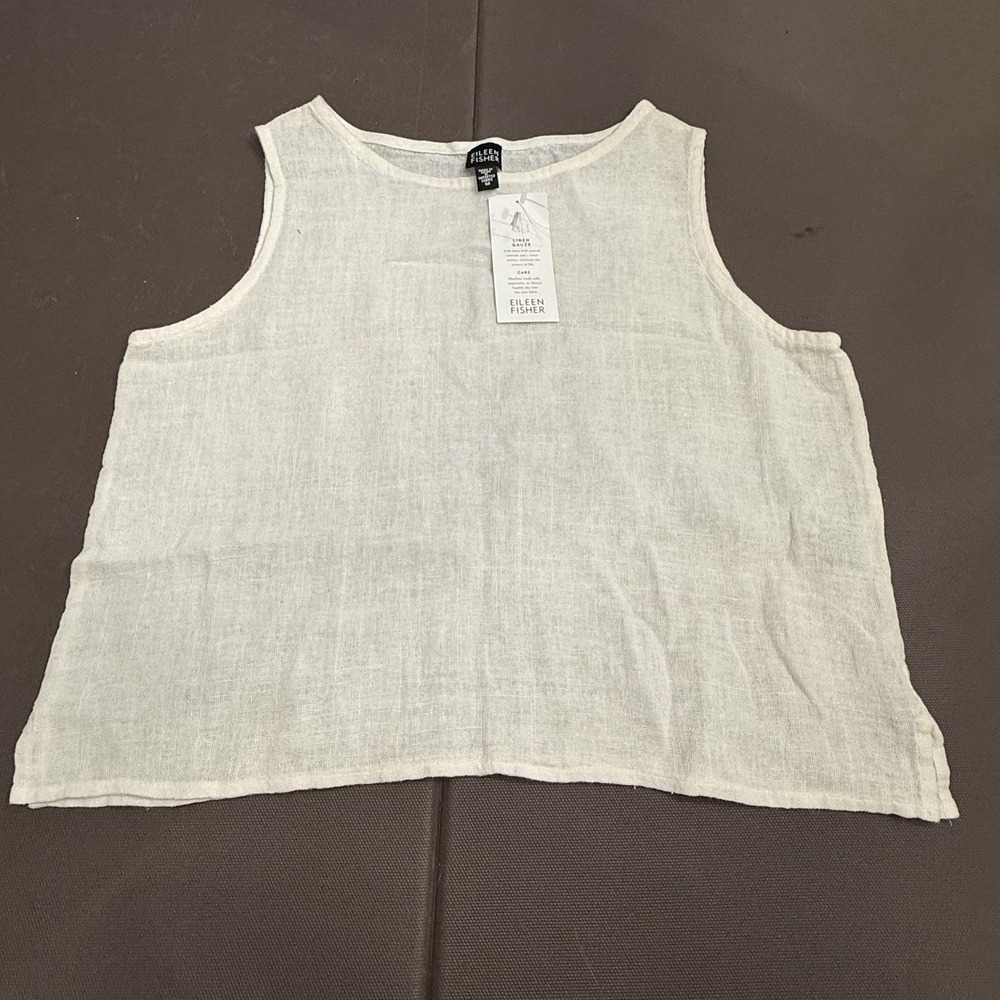 Eileen Fisher Irish Linen Gauze Square Boxy Top Neutral Minimalist NWT Medium